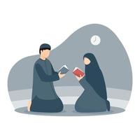 la coppia musulmana legge il Corano in ramadhan vettore