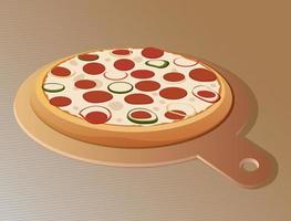 una pizza su un vassoio di legno vettore