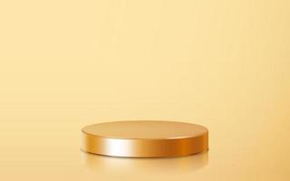 scena del podio del prodotto vuoto dorato realistica isolata su fondo oro. forma rotonda metallica geometrica per il marchio del prodotto. scena di simulazione del cilindro d'oro. sfondo di illustrazione vettoriale 3d