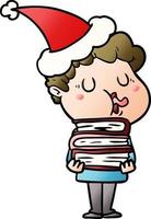 cartone animato sfumato di un uomo che canta indossando il cappello di Babbo Natale vettore