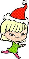 illustrazione in stile fumetto di una donna che indossa il cappello di Babbo Natale vettore