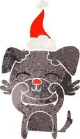 cartone animato retrò di un cane che indossa il cappello di Babbo Natale vettore