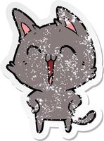adesivo angosciato di un gatto felice dei cartoni animati che miagola vettore