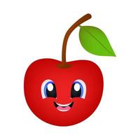 illustrazione di frutta ciliegia con viso carino e allegro, colore brillante e fresco, adatto per confezionamento di bevande succhi di frutta, ristorante, vegetariano, agricoltura, vitamina, nutrizione, stampa vettore