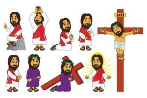 set di personaggi di Gesù, storie della Bibbia per bambini, cartoni animati, fumetti, kawai, stampa, poster, siti Web e altro ancora vettore