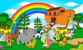 illustrazione di storie bibliche, l'arca di Noè e gli animali, ottimo per bibbie per bambini, stampa, poster, siti Web e altro ancora vettore