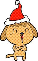 illustrazione in stile fumetto carino di un cane che indossa il cappello di Babbo Natale vettore