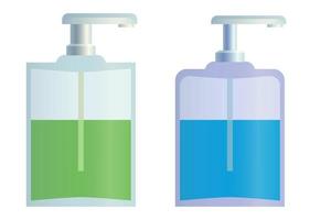 sapone per il lavaggio delle mani. gel di lavaggio liquido in flaconi blu e verdi isolati su sfondo bianco. vettore