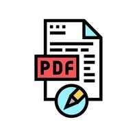 scrittura e modifica dell'illustrazione vettoriale dell'icona del colore del file pdf