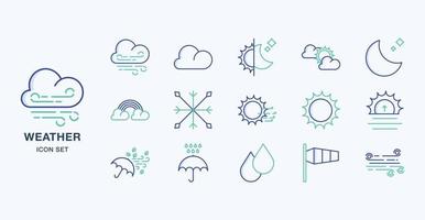 set di icone colorate contorno previsioni meteo vettore