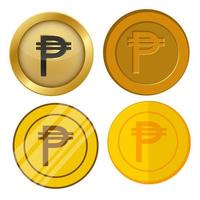 quattro monete d'oro in stile diverso con set di simboli di valuta pesos vettore