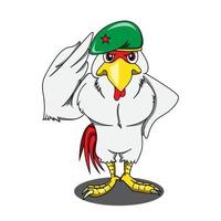 modello del fumetto della mascotte del soldato dell'esercito di pollo vettore