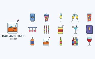 set di icone bar e caffè, oggetti ristorante vettore