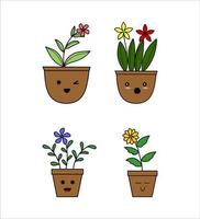piante in vaso con collezione di espressioni vettore