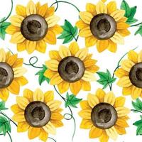 modello senza cuciture dell'acquerello con simpatici girasoli gialli. ringraziamento, raccolto, autunno vettore