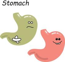 illustrazione vettoriale d'archivio disegno in stile doodle. stomaco dell'organo interno, sano e malato. illustrazione a colori per bambini su un tema medico.