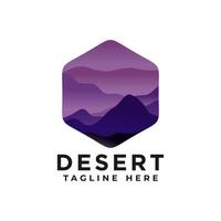 modello di progettazione logo deserto con tramonto e una silhouette di un cammello. illustrazione vettoriale