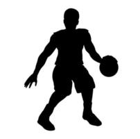 atleta muscolare disegnato a mano del giocatore di pallacanestro che gioca l'illustrazione della siluetta di sport vettore