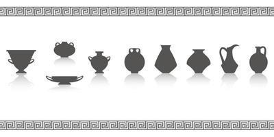 sagome di vasi greci. illustrazione del glifo di anfore e pentole antiche. terracotta ceramica argilla. vettore. vettore