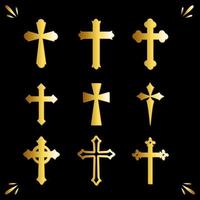 raccolta di croce d'oro gesù cristo vettore