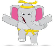 elefante grigio cartone animato con pose di karate isolate vettore