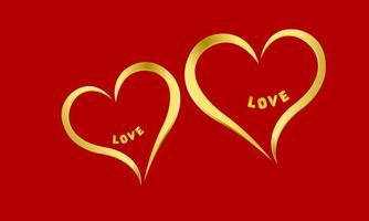 due cuori d'oro scintillanti. dentro c'è la parola amore. è un simbolo che rappresenta donne e uomini. innamorarsi. vettore