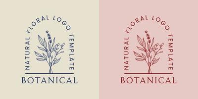 logo disegnato a mano di elemento floreale botanico con fiori selvatici e foglie. logo per spa e salone di bellezza, boutique, negozio biologico, matrimonio, designer floreale, interni, fotografia, cosmetici. vettore