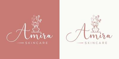 logo disegnato a mano di elemento floreale botanico con fiori selvatici e foglie. logo per spa e salone di bellezza, boutique, negozio biologico, matrimonio, designer floreale, interni, fotografia, cosmetici. vettore