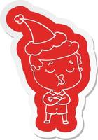 adesivo cartone animato di un uomo che parla indossando il cappello di Babbo Natale vettore