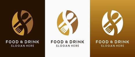 design del logo del ristorante con concetto creativo, silhouette di cucchiaio e forchetta combinata con l'icona del chicco di caffè vettore