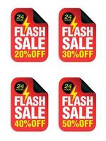 set di adesivi rossi di vendita flash. vendita 20, 30, 40, 50 percento di sconto vettore