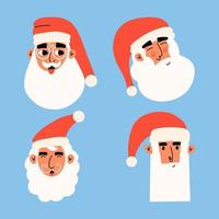 set di diverse facce buffe di Babbo Natale. raccolta di simpatici personaggi. illustrazione vettoriale in stile piatto