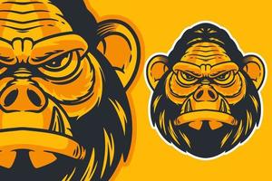 testa di gorilla mascotte illustrazione vettoriale stile cartone animato
