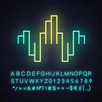 icona della luce al neon dell'onda di musica geometrica. onda sonora astratta. ritmo musicale, forma d'onda dell'equalizzatore dj. frequenza del suono digitale. segno luminoso con alfabeto, numeri e simboli. illustrazione vettoriale isolato