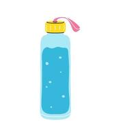 acqua in bottiglia per bicicletta sportiva in plastica o vetro, clipart elemento shaker in stile linea piatta. illustrazione vettoriale disegnata a mano, schizzo di cartoni animati per patch, badge, emblema, icona o logo.