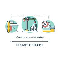 icona del concetto di industria edile. progettazione e costruzione di case. settore abitativo. illustrazione al tratto sottile dell'idea di sviluppo immobiliare. disegno di contorno isolato vettoriale. tratto modificabile vettore