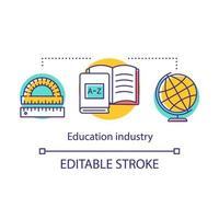 icona del concetto di industria dell'istruzione. materie scolastiche studio, apprendimento, laurea. righelli, libri di testo, globo. illustrazione di linea sottile di idea di scolarizzazione. disegno di contorno isolato vettoriale. tratto modificabile vettore