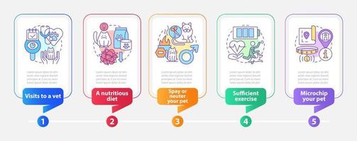 modello di infografica rettangolo di proprietà dell'animale domestico responsabile. sterilizzare animale domestico. visualizzazione dei dati con 5 passaggi. grafico delle informazioni sulla sequenza temporale del processo. layout del flusso di lavoro con icone di linea. vettore