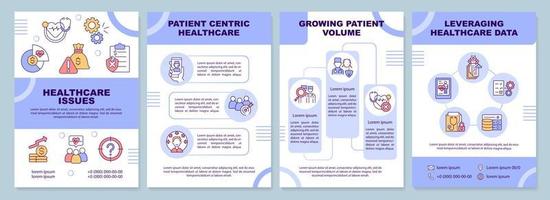 modello di brochure blu punti problematici sanitari. fedeltà del paziente. design volantino con icone lineari. 4 layout vettoriali per la presentazione, relazioni annuali.