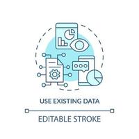 utilizzare l'icona del concetto turchese dei dati esistenti. ricerca di marketing. il cliente ha bisogno dell'illustrazione della linea sottile dell'idea astratta. disegno di contorno isolato. tratto modificabile. vettore