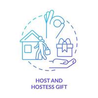 host e hostess regalo blu sfumatura concetto icona. portare il regalo alla cena. etichetta sociale idea astratta linea sottile illustrazione. disegno di contorno isolato. vettore