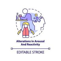 alterazione dell'icona del concetto di eccitazione e reattività. criteri per l'illustrazione della linea sottile dell'idea astratta ptsd. disegno di contorno isolato. tratto modificabile. vettore