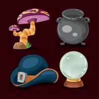quattro icone di streghe magiche vettore