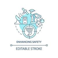 miglioramento dell'icona del concetto turchese di sicurezza. esplorazione dello spazio beneficio idea astratta linea sottile illustrazione. disegno di contorno isolato. tratto modificabile. vettore