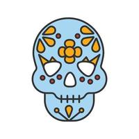 icona del colore del giorno dei morti. teschio con ornamento floreale. 31 ottobre. dia de muertos. illustrazione vettoriale isolata