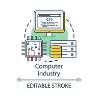 icona del concetto di industria informatica. hardware, sviluppo software. programmazione. server dati, cpu. illustrazione della linea sottile di idea di tecnologia dell'informazione. disegno vettoriale isolato profilo. tratto modificabile