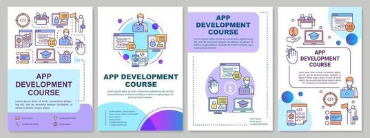 modello di brochure del corso di sviluppo di app. formazione sulla programmazione mobile. flyer, opuscolo, stampa depliant, design di copertina, illustrazioni lineari. layout di pagina vettoriali per relazioni annuali, poster pubblicitari