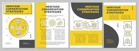 modello di brochure gialla per la gestione della conservazione del patrimonio. design volantino con icone lineari. 4 layout vettoriali per la presentazione, relazioni annuali.