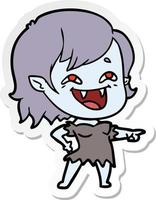 adesivo di una ragazza vampira che ride cartone animato vettore