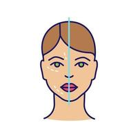 prima e dopo l'icona del colore dell'iniezione di neurotossina. procedura cosmetica. ringiovanimento del viso. medicina estetica. cosmetologia. illustrazione vettoriale isolata